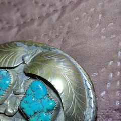 Vintage Native Made Men&rsquo;s Western Oval Silver Belt Buckle w/ Torquoise Stones