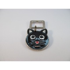 Black Enamel Cat Head Face Small Metal Belt Buckle