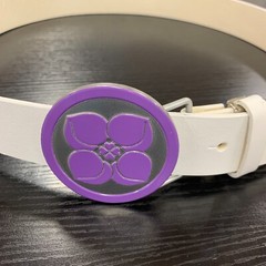 Purple Silver Buckle Peach Four Leaf Clover White Leather Belt Japan Unisex New