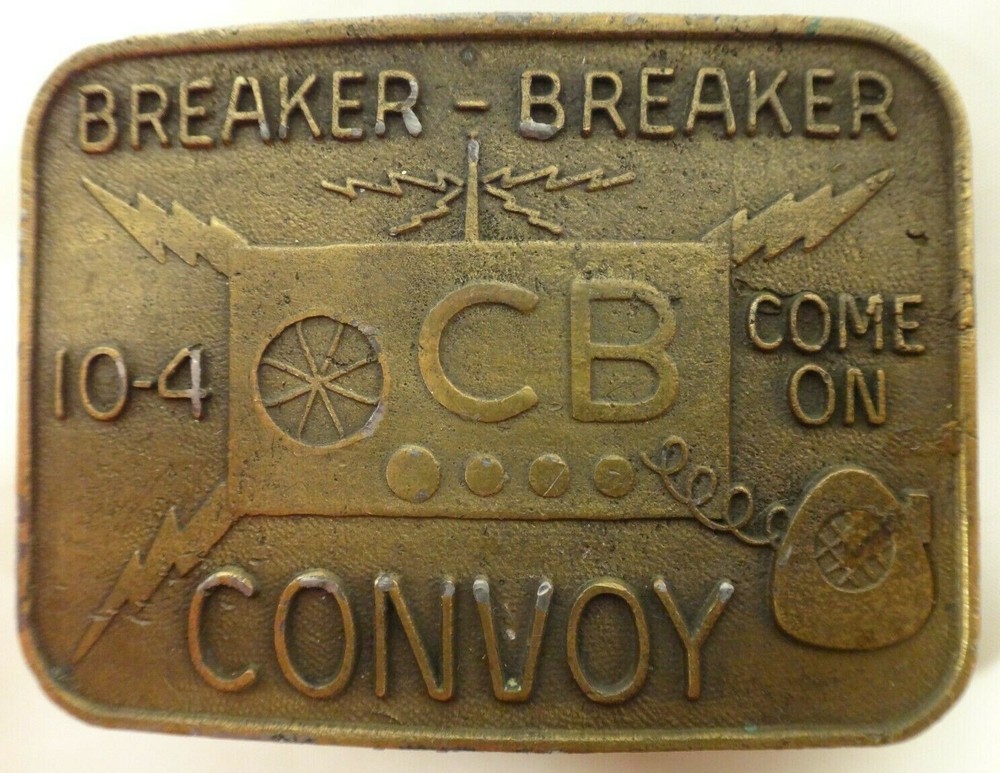 Vintage C B Convoy 10-4 Breaker Breaker Men Gold Brass Tone Belt Buckle Come On