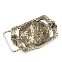 German silver belt buckle Steampunk Wolf, sculptural art wolf belt buckle