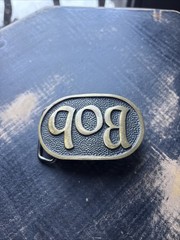 Vintage 1970s BOB Letters Solid Brass Gold Slide Belt Buckle Rectangular