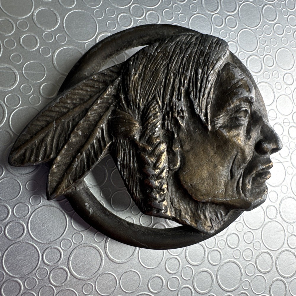 Vintage 1976 CDC Metalworks Native American Chief Belt Buckle Brass Bronze Tone
