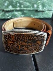 VINTAGE INDIAN MOTORCYCLE BELT AND BUCKLE LEATHER METAL 1974 ORIGINAL
