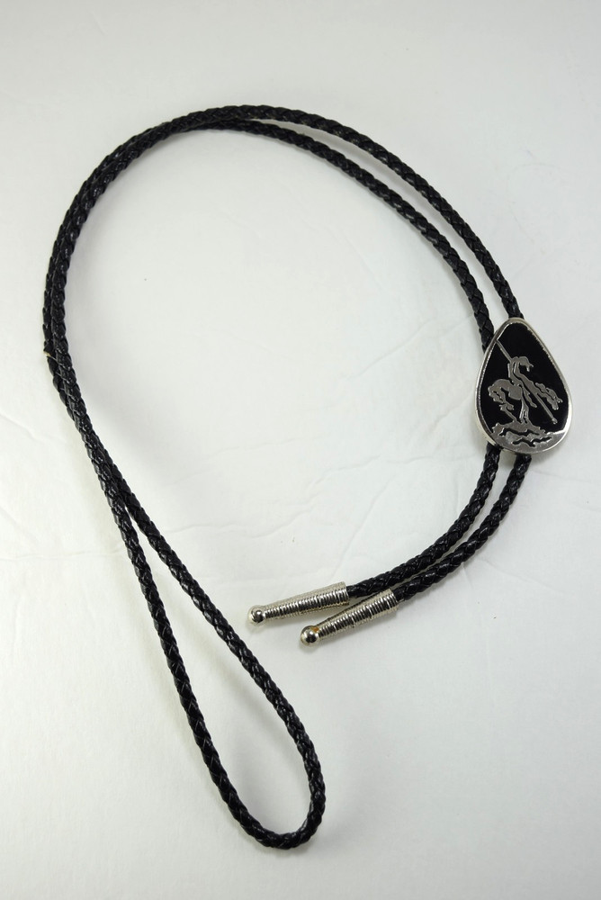 Silver and Black Metal Bolo with End of the Trail Slide Made in USA