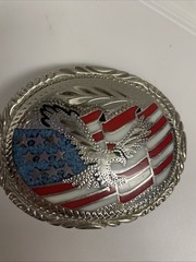 Vintage Silver Eagle & Flag Patriotic Belt Buckle