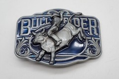 Bull Rider Belt Buckle Cowboy Rodeo Outdoor 3D Blue Enameled