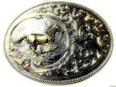 ✖ HQ WESTERN Horse Cowboy Rodeo Style Belt Buckle Heritage Gold silver plated US