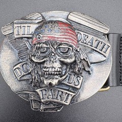 Silver-Tone/Pewter Belt Buckle with Skull wearing Red and Blue Bandana
