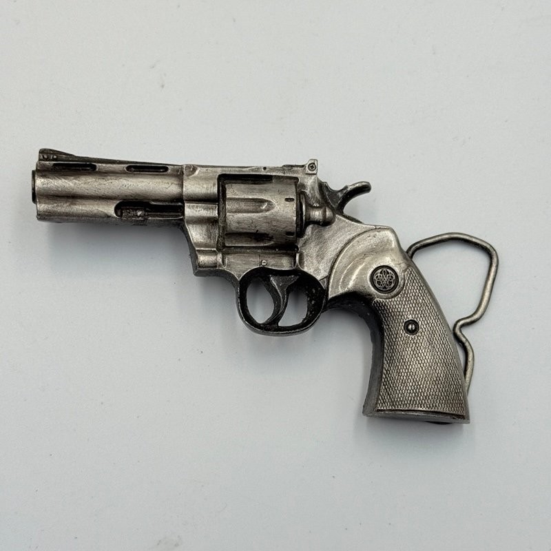 BERGAMOT BRASS WORKS Belt Buckle Silver Tone 4.5&Prime; Revolver Gun L-156 Metal