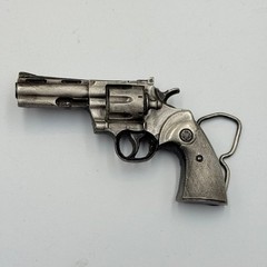 BERGAMOT BRASS WORKS Belt Buckle Silver Tone 4.5&Prime; Revolver Gun L-156 Metal