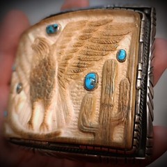 Native Style Eagle Carved Hand Made Design Sterling Silver Turquoise Buckle Belt