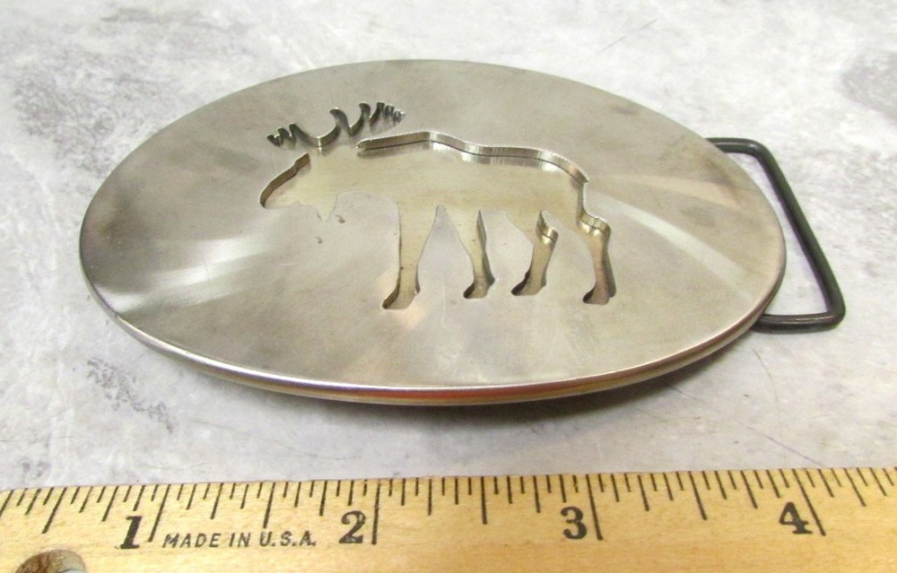 Alaska Hand Made Stainless Steel Moose shape Belt Buckle, 1.5 inch belt size