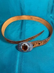 Tex Tan Full Grain Cowhide Belt Size 36 Tool Silver Buckle Polished Amber Stone