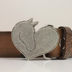 Heart with Horse Head Belt Buckle, Belt Buckle Leather Belt Antique Silver Rusic
