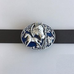 Western Zinc alloy Leather Belt Buckle Oval Enamel Horses Rodeo Shape Pattern