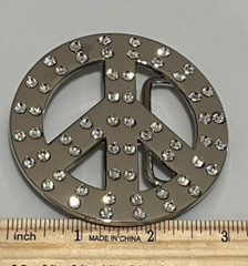 Rhinestone Peace Sign Belt Buckle Silver Tone 3&Prime; Diameter