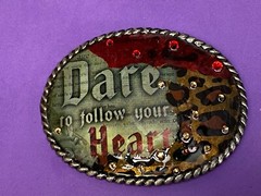 Dare To Follow Your Heart Rhinestone Accented Statement Oval Belt Buckle.