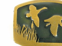 1977 Indiana Metal Craft Brass Belt Buckle Geese Goose Duck Bird Flying