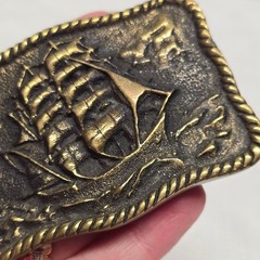 Vintage 70s Solid Brass Sailing Ship Clipper Belt Buckle Boho Western Cosplay