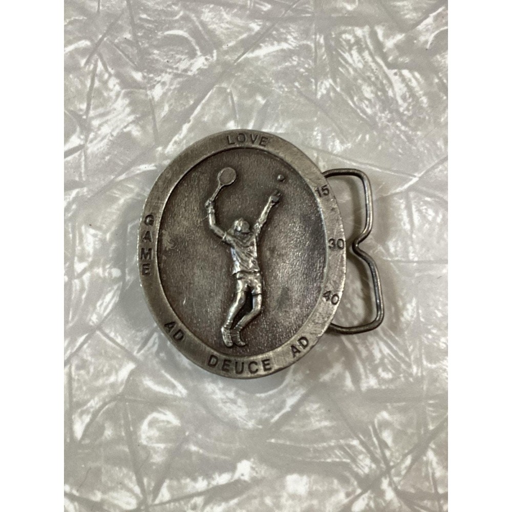 Bergamot Tennis Player Belt Buckle 1977 Brass Works **Made In USA**