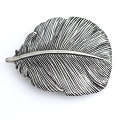 Large Feather Detailed Rustic Silver Vintage Look Oval Belt Buckle