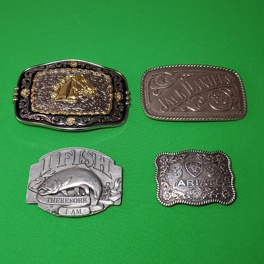 Lot of 4 Belt Buckles ~ Horse Head Jack Daniels Old No. 7 Fish Ariat