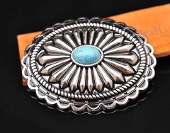 Bling Silver Southeast DIY Floral Turquoise Leather Belt Buckle Replacement 40mm