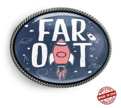 Far Out Belt Buckle – Retro Space Art Handmade Silver Buckle – 368