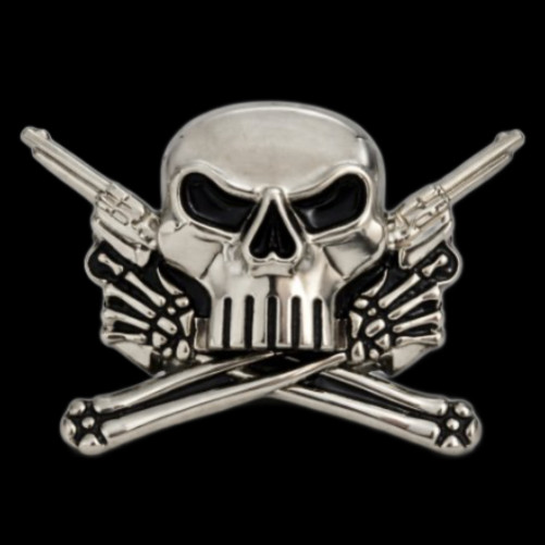 SKULL GRIM REAPER EVIL CROSSBONES GUNS BELT BUCKLE BUCKLES BOUCLE DE CEINTURE