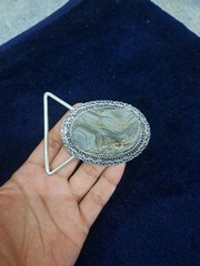 Natural Desert Druzy Belt Buckle – Sparkling Crystal Surface, Silver Plated