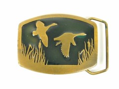 1977 Indiana Metal Craft Brass Belt Buckle Geese Goose Duck Bird Flying