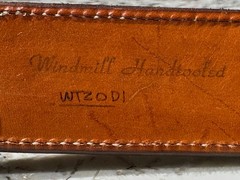 WINDMILL HANDTOOLED Leather w/ USA Silver Tone Vintage Western Belt Buckle Oval