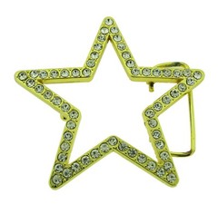 New Star Belt Buckle Gold Metal Rhinestones Cut-Out Blinged Rock Punk Iced Goth