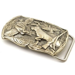 German silver belt buckle « Duck hunting », Trophy belt buckle, Hunter belt buckle