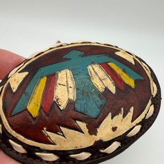VTG Justin Leather Belt Buckle Hand Tooled Thunderbird Painted Oval 61-P