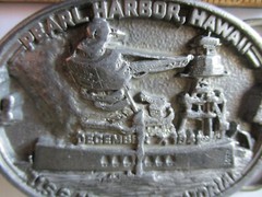 Vintage WWII Pearl Harbor U.S.S. Arizona Memorial Belt Buckle JOPA 1987