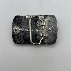 Vintage Silver Tone Black Belt Buckle Marble Stone Design Western Engraved