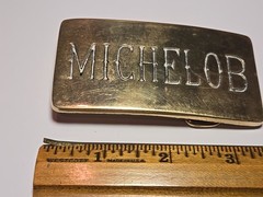 vintage 1970s belt buckle MICHELOB beer SOLID BRASS cowboy WESTERN