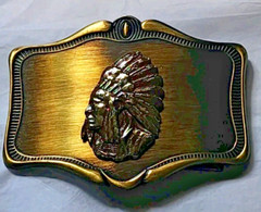 Vintage 70s Native American Brass Belt Buckle 3 & 3/4 inch