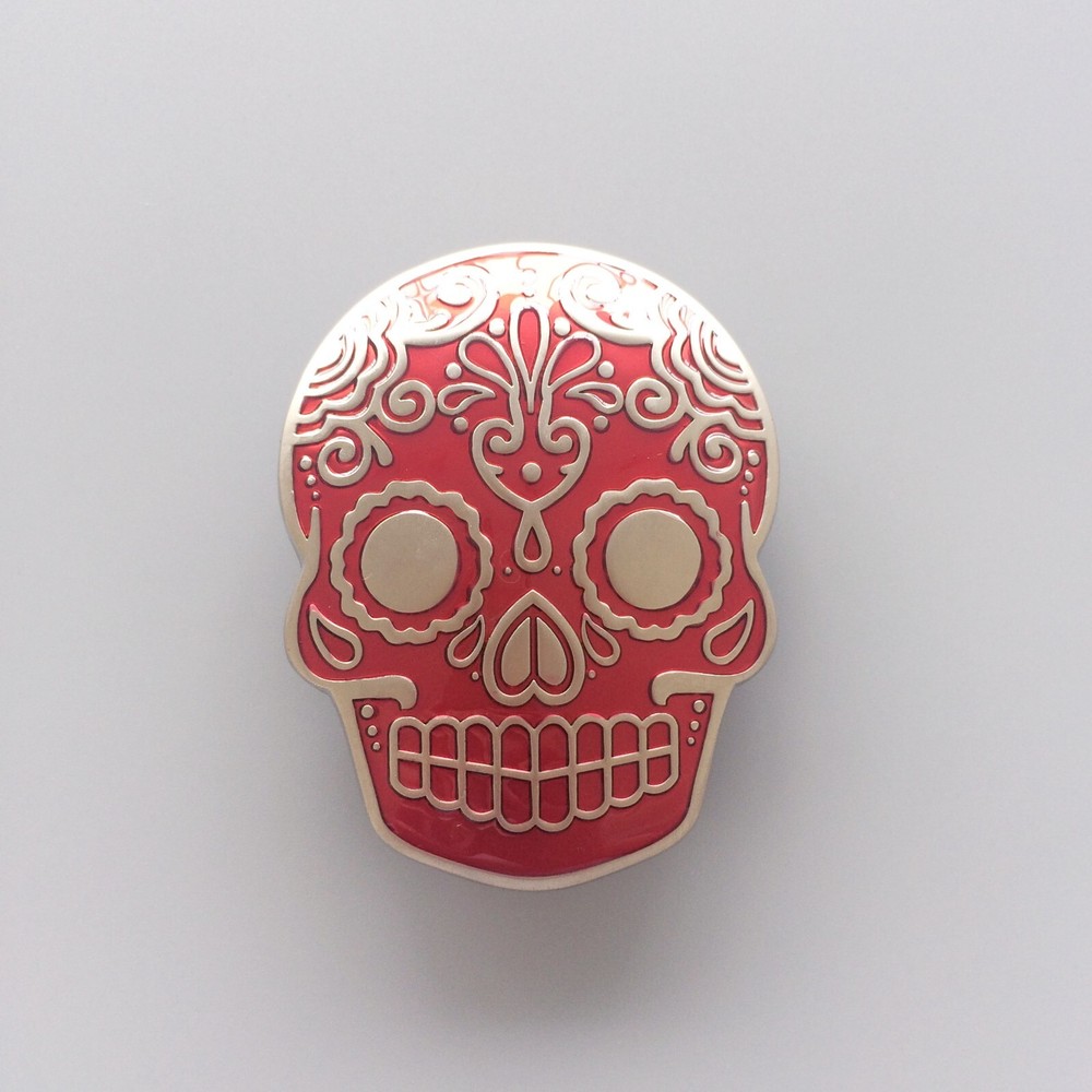 Red Enamel Matter Silver Plated Tattoo Skull Belt Buckle Gurtelschnalle