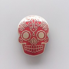 Red Enamel Matter Silver Plated Tattoo Skull Belt Buckle Gurtelschnalle