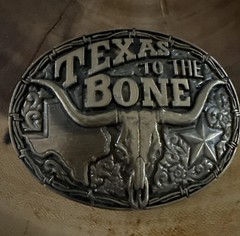Texas To The Bone Belt Buckle Longhorn Skull Star Western Antique Gold
