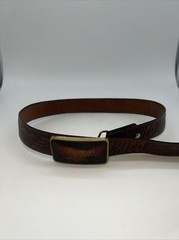 Shambu Mexico Eagle Leather Belt And Brass Buckle 35” Long 1.5” Wide