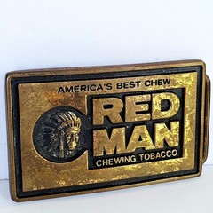 Vintage Red Man Chewing Tobacco Belt Buckle Solid Brass Made in USA Americana