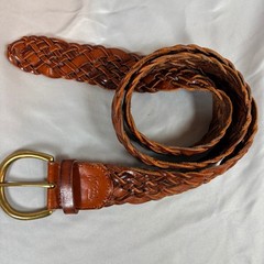 Fossil Braided Leather Belt Brown Woven Brass Buckle Large Boho Western festival