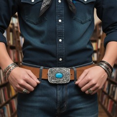 NEW Men Women Antique Silver Metal Ethnic Belt Buckle Turquoise Filigree Detail