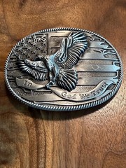 Silver American Eagle In God We Trust Belt Buckle Proud & Great Eagle Flag