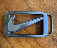 Nike Swoosh Logo Silver Metal Rectangular Frame Belt Buckle