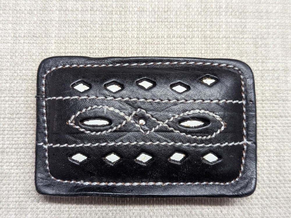 vintage WESTERN belt buckle CUT-OUT stitched leather COWBOY black handcrafted